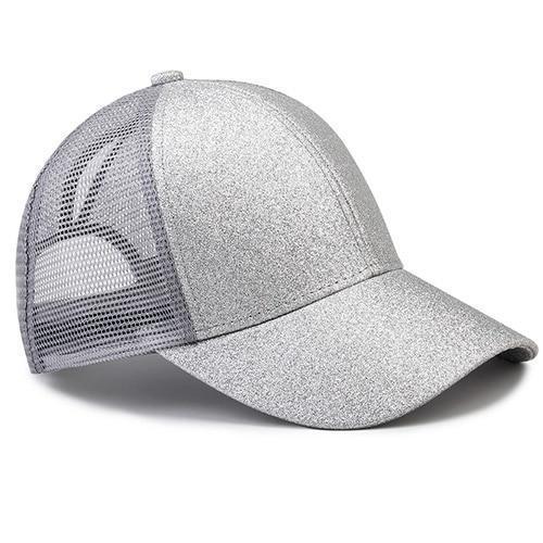 Silver ponytail baseball cap with glitter