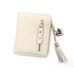 Beige leather wallets for women with tassel