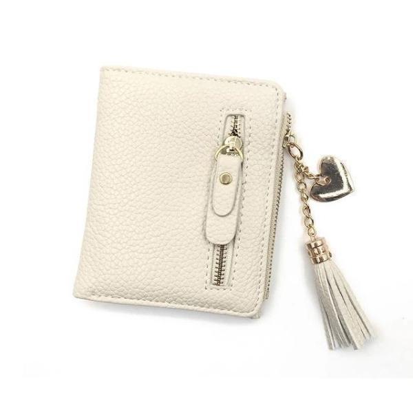 Beige leather wallets for women with tassel