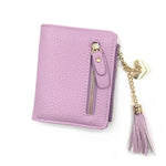 Purple leather wallets for women with tassel