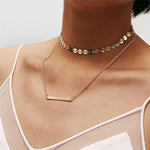 Horizontal bar necklace with coins choker