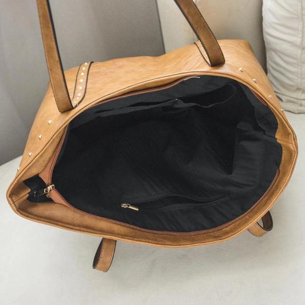 Brown leather tote bag with zipper compartment