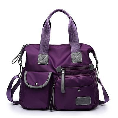 purple tote crosssbody nylon bag