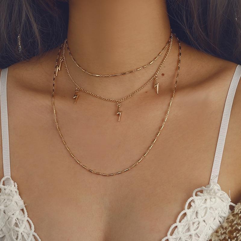 triple layered Gold lightning necklace