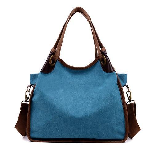 Blue large canvas handbag crossbody shoulder purse women