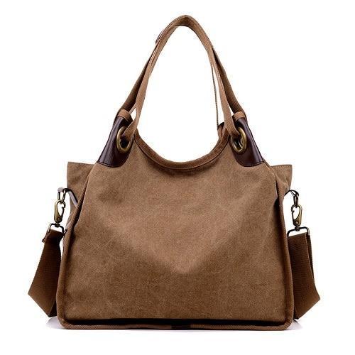 Brown large canvas handbag crossbody shoulder purse women