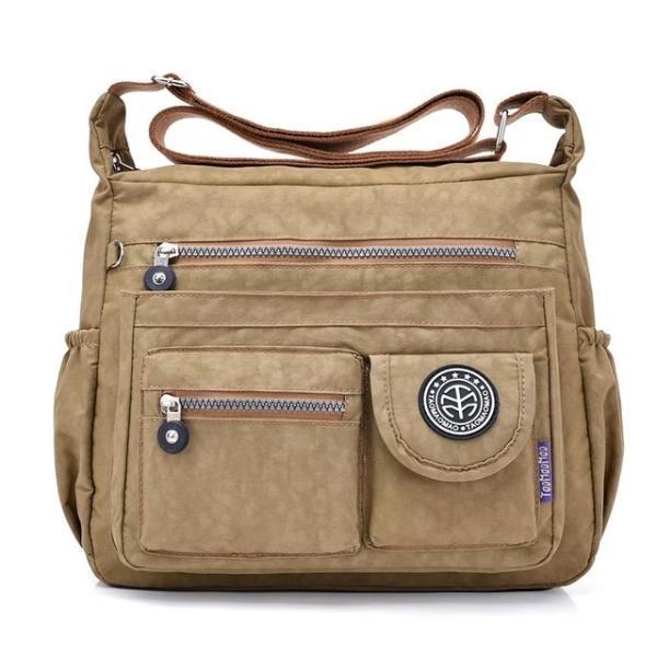 Khaki crossbody travel bag water bottle holder