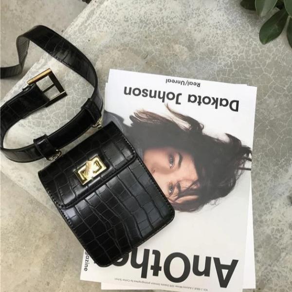 Black crocodile fashion belt bag