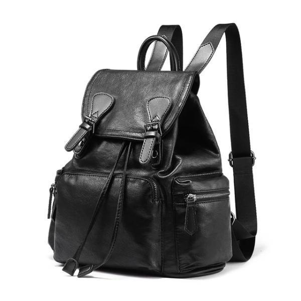 Black rucksack leather backpack womens