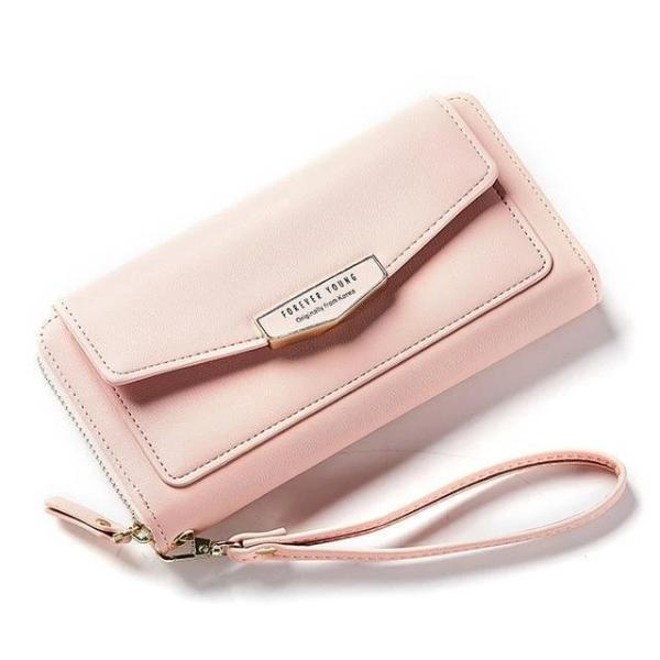 Light pink wallets for women with wristlet and large front pocket