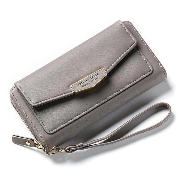 Gray wallets for women with wristlet and large front pocket