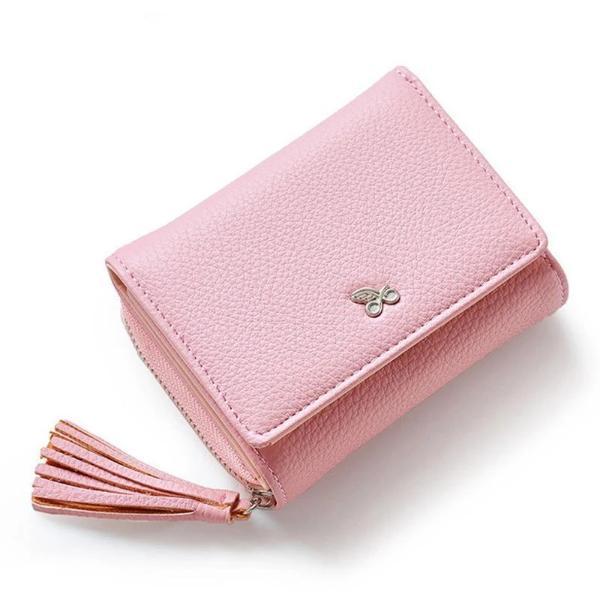 Pink small wallets for women with tassel