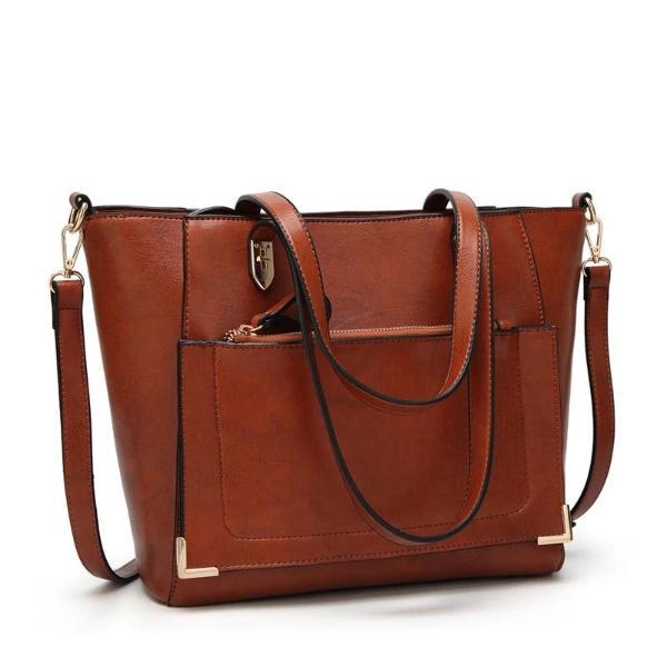 Brown leather tote with shoulder strap