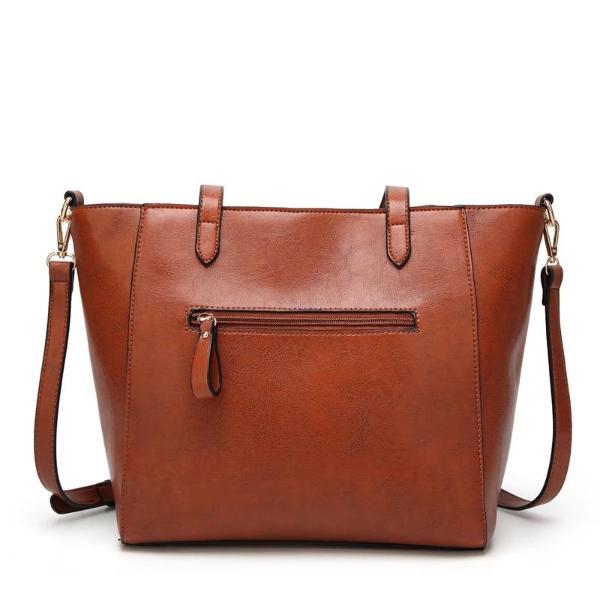 Brown tote bag with back zipper pocket
