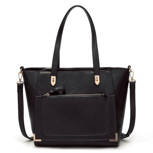 Black tote bag with front zip pocket