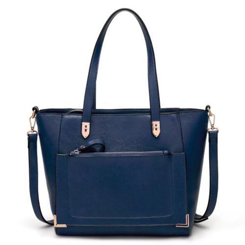 Blue tote bag with front zip pocket