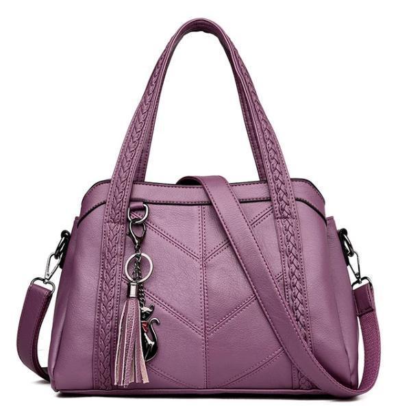 Purple leather purses with multiple compartments
