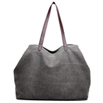 Large canvas tote bags triple compartment bag grey