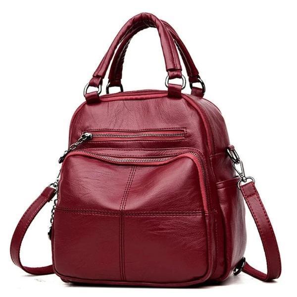 Red leather purse backpack 