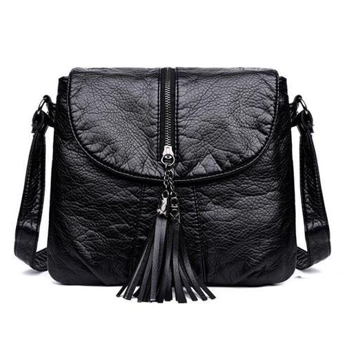 Small black leather handbag with double compartment