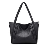 Black leather tote bag with zipper