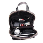 Wide opening leather backpack