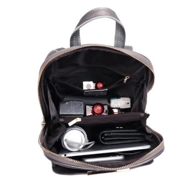 Wide opening leather backpack