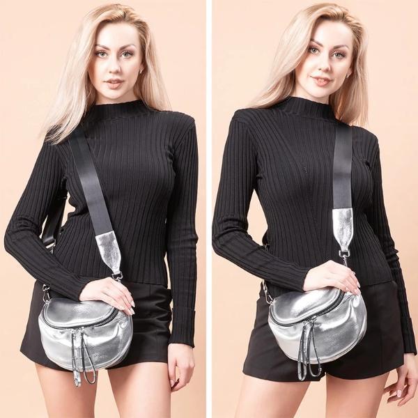 silver metallic crossbody bag
