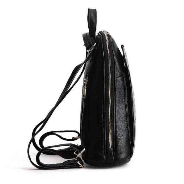 Leather backpack for women with wide opening
