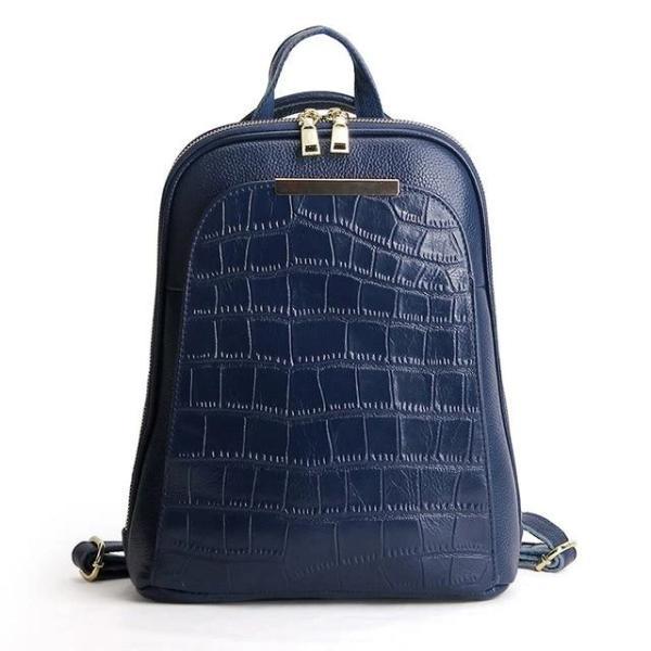 Blue alligator leather backpack with convertible strap