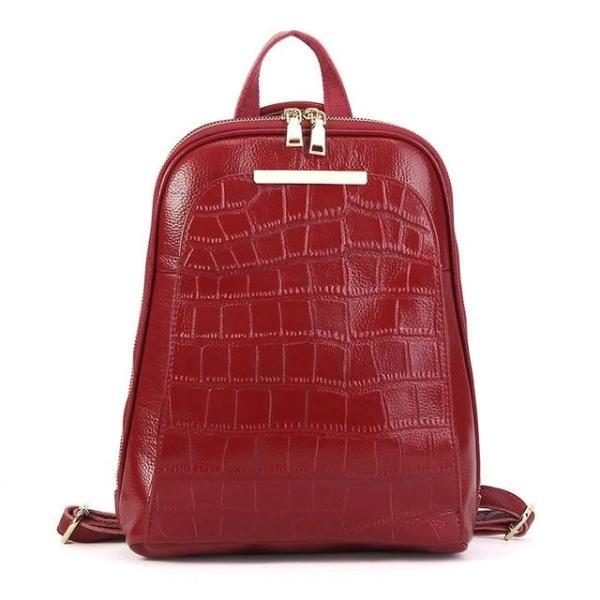 Red alligator leather backpack with convertible strap