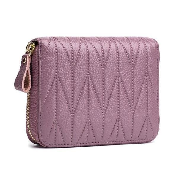 Purple womens card holder wallet with zipper coin pocket