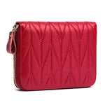 Red womens card holder wallet with zipper coin pocket