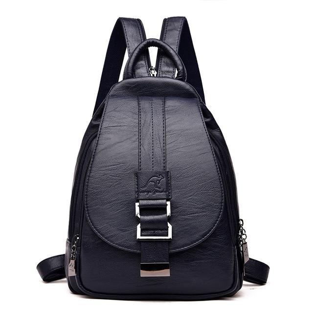  women leather backpack purse travel small rucksak blue