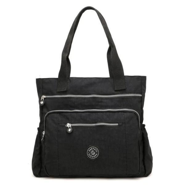 Black waterproof tote bag with zipper