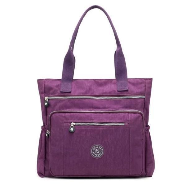 Purple waterproof tote bag with zipper