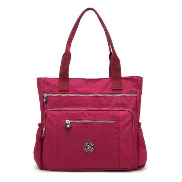 Burgundy waterproof tote bag with zipper