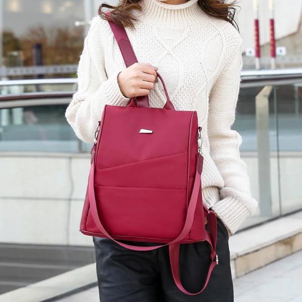 Red wine nylon backpack purse for women