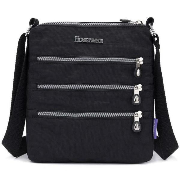 Black nylon multi pocket small crossbody bag