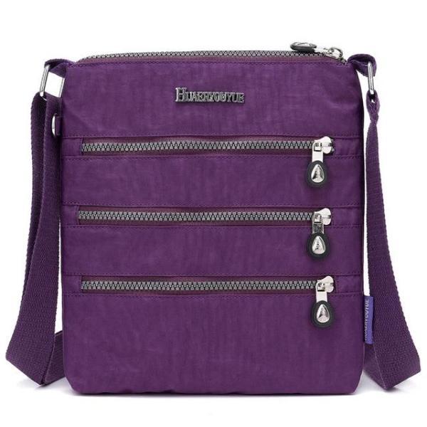 Purple nylon multi pocket small crossbody bag