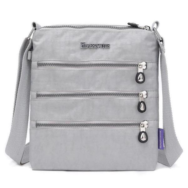Grey nylon multi pocket small crossbody bag