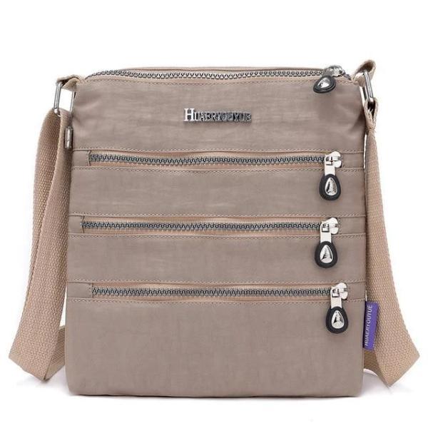 Camel nylon multi pocket small crossbody bag