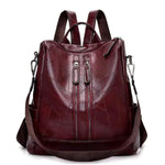 Burgundy leather backpack purse for women