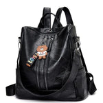 Black leather backpack purse for women