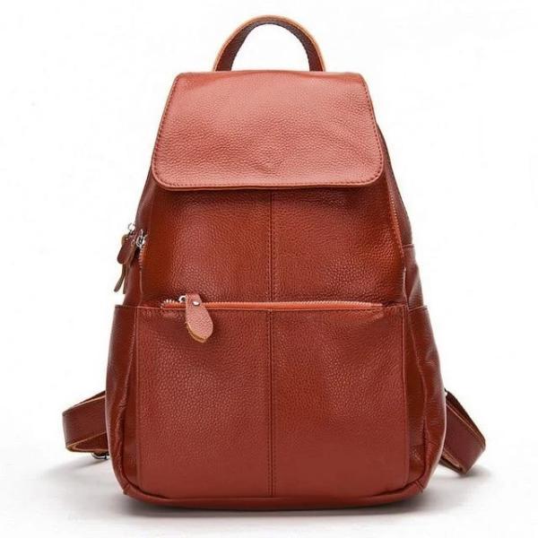 Brown leather backpack for women