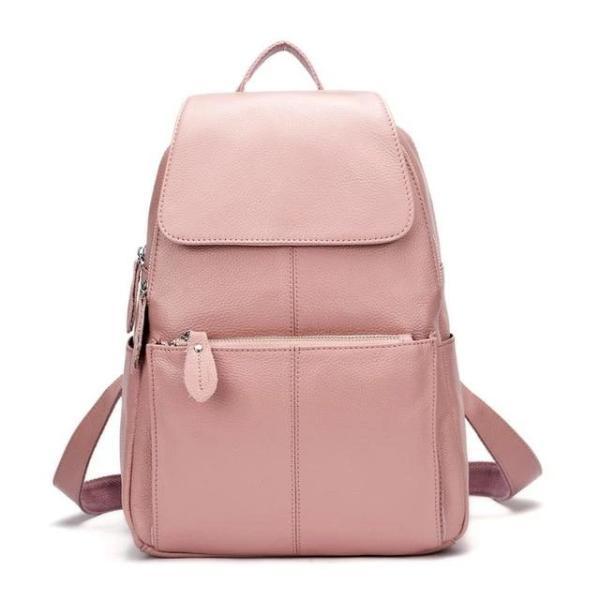 Pink leather backpack for women