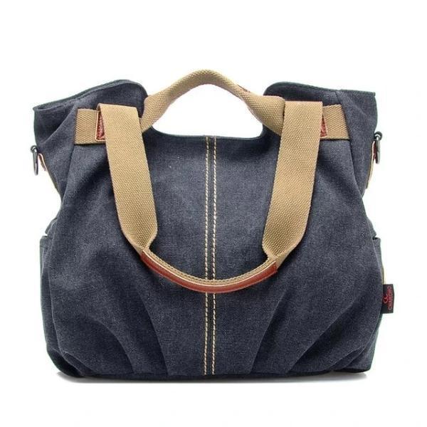Dark grey canvas women messenger bag