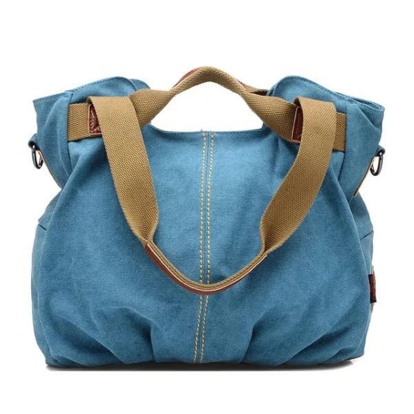 Blue canvas crossbody messenger bag women