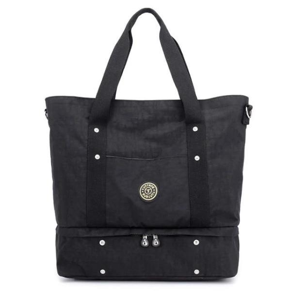 Black weekender travel bag shoes compartment nylon