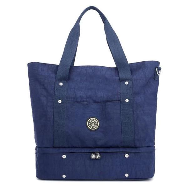 Blue weekender travel bag shoes compartment nylon